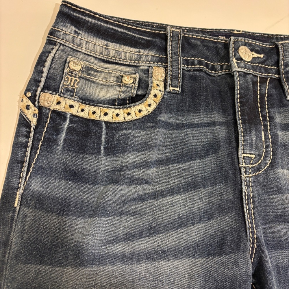Miss Me Curvy Boot Jeans Womens 28 Blue Mid Rise Embellished Rhinestone Pockets - Picture 13 of 16